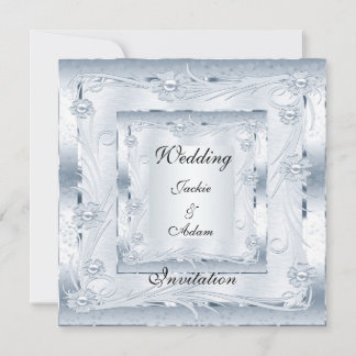 Invitation Wedding Engagement Silver Blue Art Deco