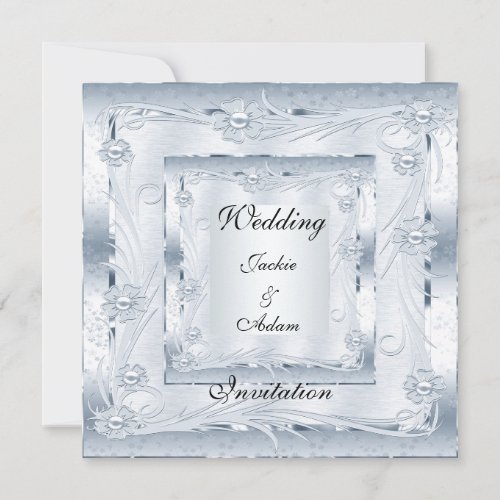 Invitation Wedding Engagement Silver Blue Art Deco