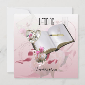 Invitation Wedding Pink Floral Rings