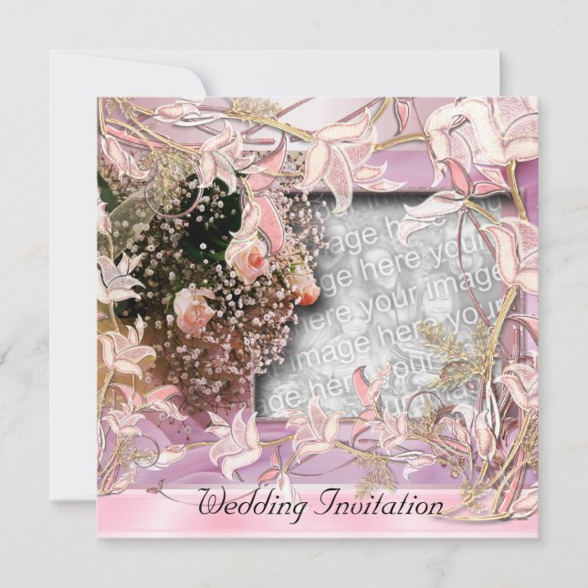 Invitation Wedding Pink Photo Floral Frame (Front)