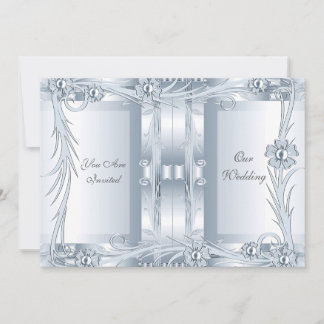 Invitation Wedding Silver Blue Art Deco Floral