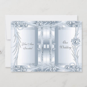 Invitation Wedding Silver Blue Art Deco Floral