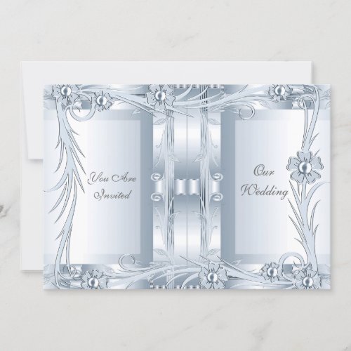 Invitation Wedding Silver Blue Art Deco Floral