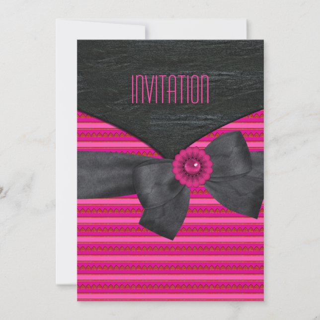 Invitation Wild Pink Black White retro (Front)