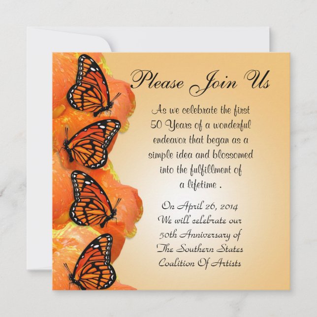 Invitation with Monarch Butterflies for any event (Front)