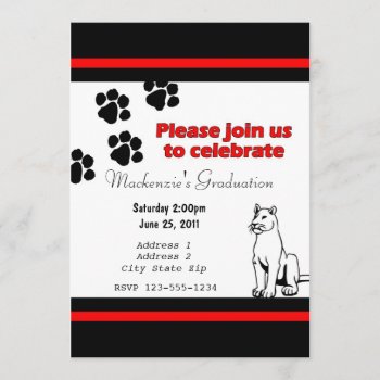Invitation With Pather/cougar/puma Black And Red by Memories_and_More at Zazzle