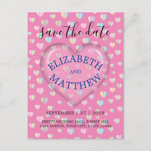 Invitation with Pink Heart and Speckles Postcard