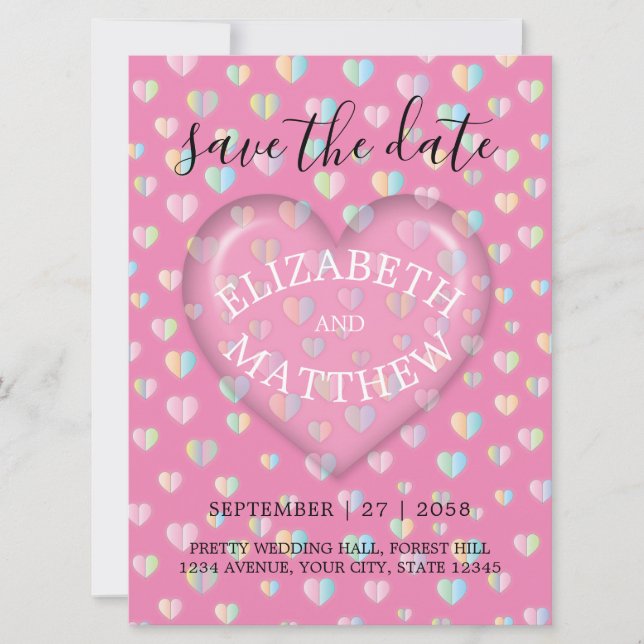 Invitation with Pink Heart and Speckles Template (Front)