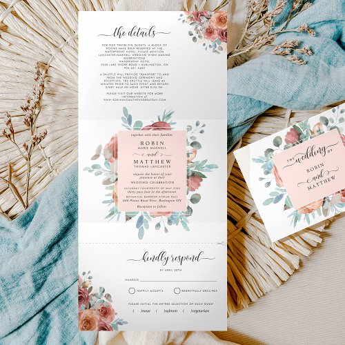 Invitation with RSVP Ethereal Blush Peach Wedding