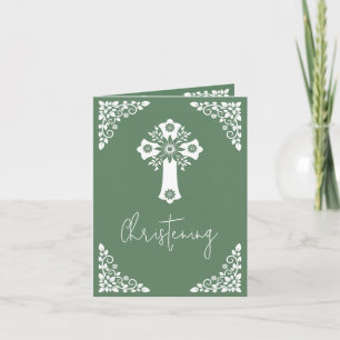 Invitation (write) Floral Cross Baptism Fern Green