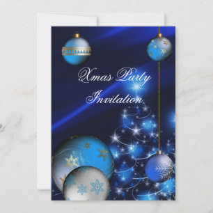 Invitation Xmas Christmas Party Blue Balls Xmas