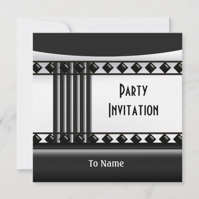 Invitation Zizzago Black White Art Deco (Front)
