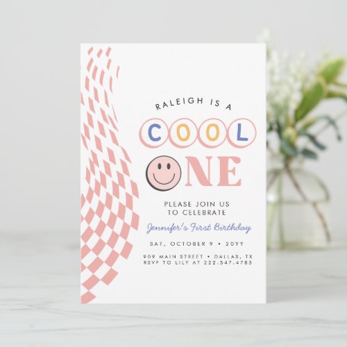 InvitationCool One Girls First Birthday Checkered Invitation