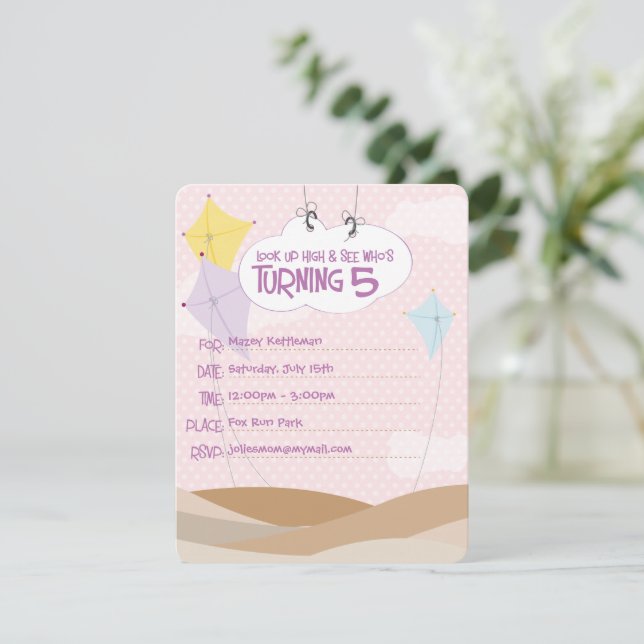 Invitations | Birthday | Seaside Kites (Standing Front)