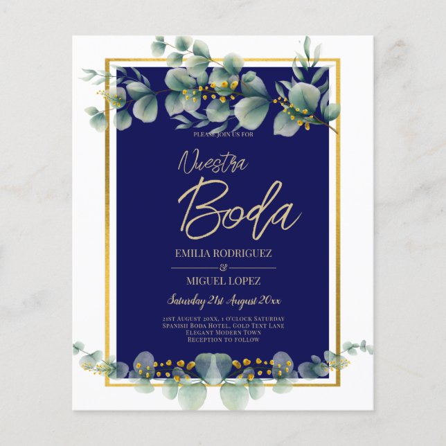 Invitations De Boda Elegantes Navy Blue Gold Flyer (Front)