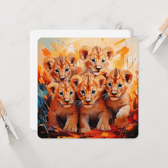 Invitations - Five Lion Cubs Artwork (Front/Back In Situ)