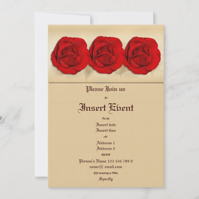 Invitations template - customizable red roses (Front)