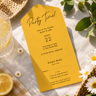 Invitations   Yellow Party Time Tear Off RSVP Card