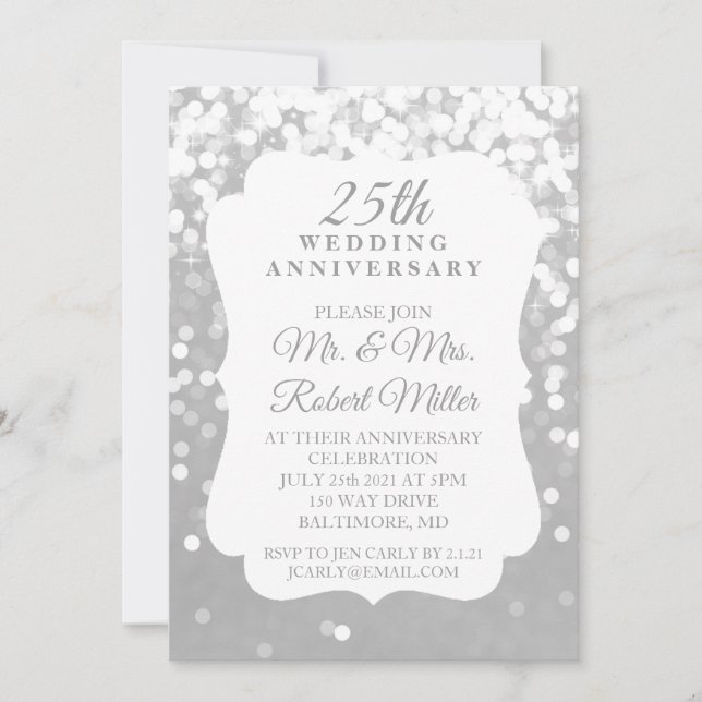 Invite - 25th Wedding Anniversary Sparkling Silver (Front)
