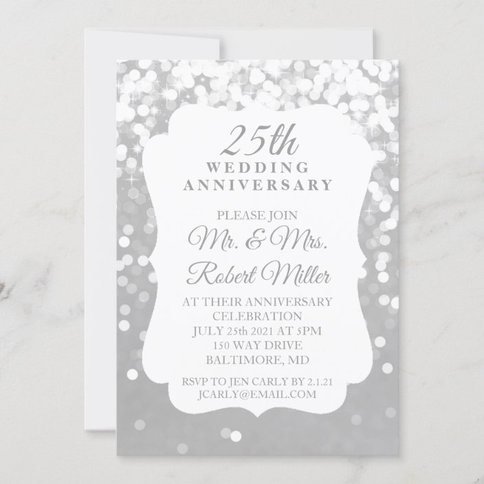 Invite - 25th Wedding Anniversary Sparkling Silver | Zazzle.com