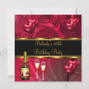 Invite 30th Birthday Party Black Red Balloons