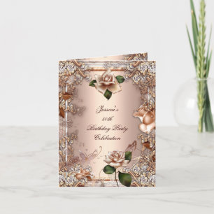 Invite 50th Birthday Party Beige Gold Rose Cream