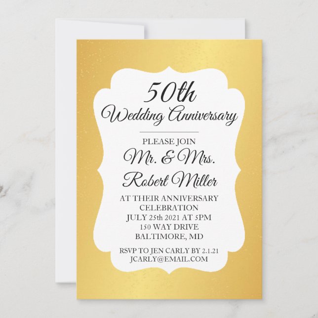 Invite - 50th Wedding Anniversary Gold Confetti (Front)