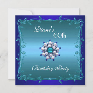 Invite 60th Birthday Party Teal Deep Blue Floral