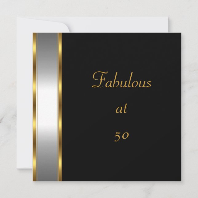 Invite Birthday Party Black Gold Fabulous 50th (Front)