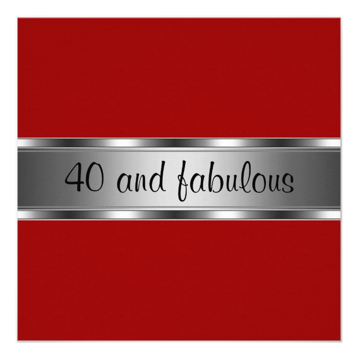 Invite Birthday Party Red Silver Fabulous 40th Custom Invite