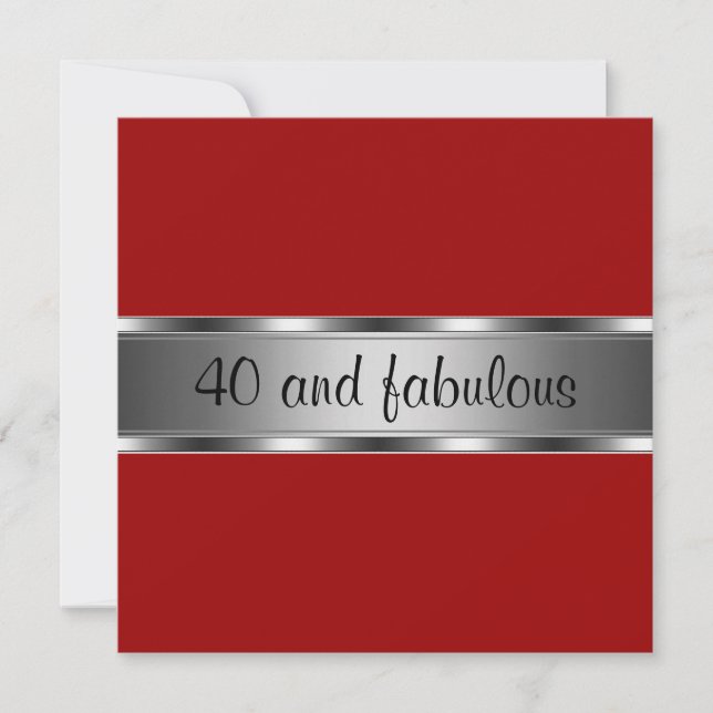 Invite Birthday Party Red Silver Fabulous 40th (Front)