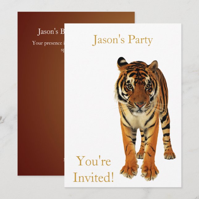 Invite Birthday Party Tiger On White (Front/Back)