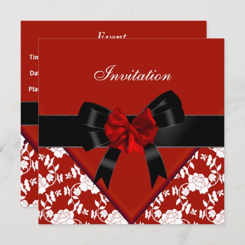 Invite Elegant Classy Red Black White Floral Bow