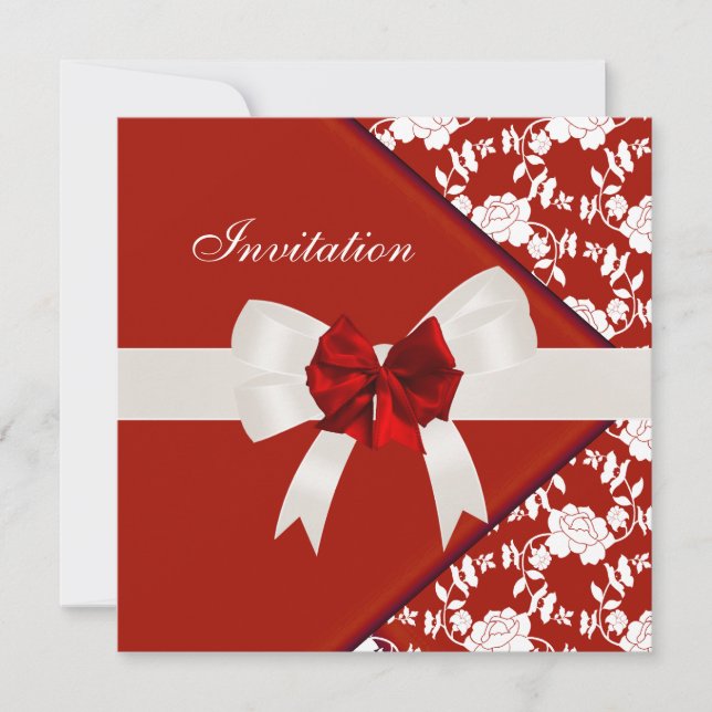 Invite Elegant Classy Red White Floral (Front)