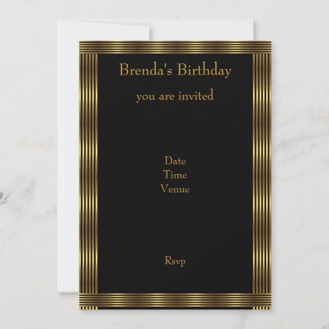 Invite Elegant Gold & Black Stripes (Front)
