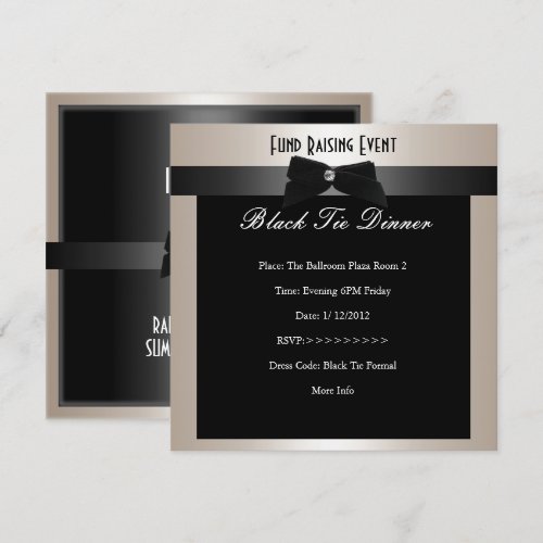 Invite Fundraiser Formal Black Tie Champagne