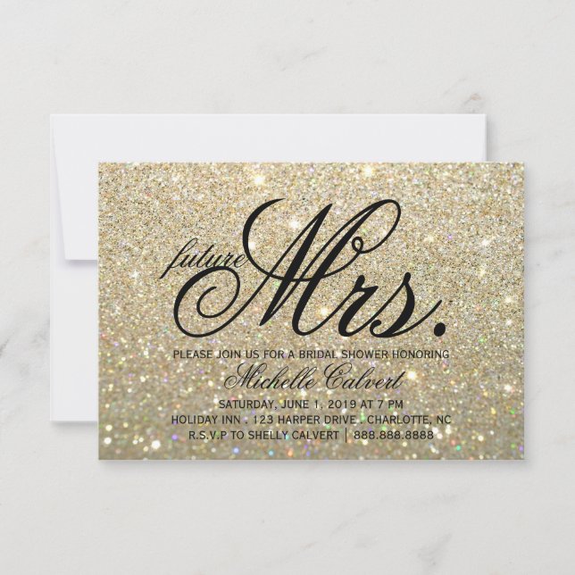 Invite -Gold Glitter Fab future Mrs. Bridal Shower (Front)