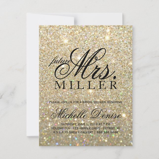 Invite -Gold Glitter Fab future Mrs. BridalShower3 (Front)