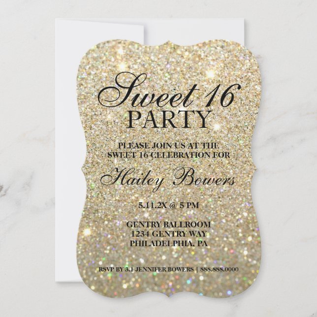 Invite - Gold Glitter Fab Sweet 16  (Front)