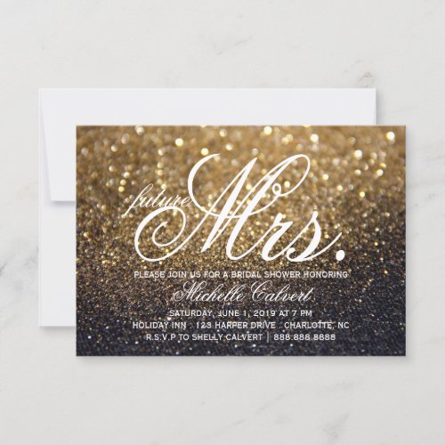 Invite - Gold Lit Nite Bridal Shower future Mrs. 3.5" X 5" Invitation Card