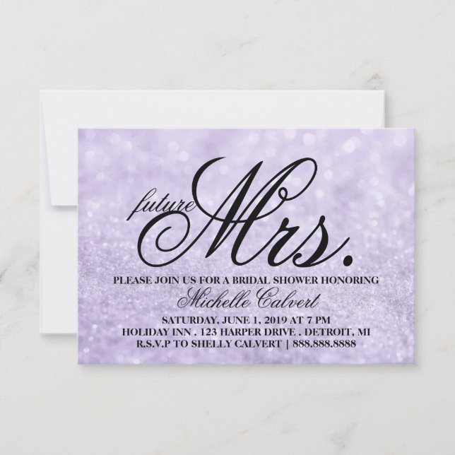 Invite - Lit Purple Glit Bridal Shower future Mrs. (Front)