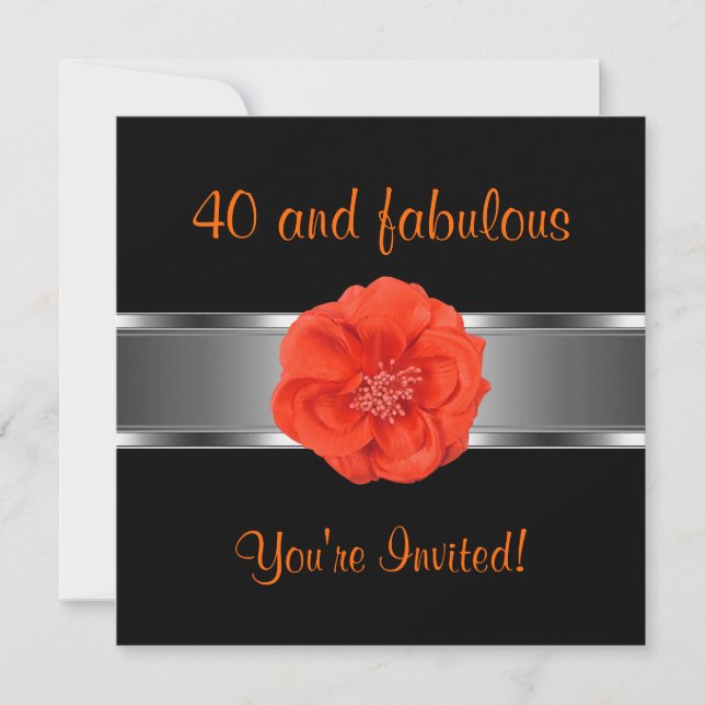 Invite Party Orange Flower Fabulous 40th (Front)