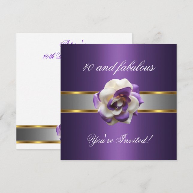 Invite Party Purple White Flower Fabulous 40th (Front/Back)