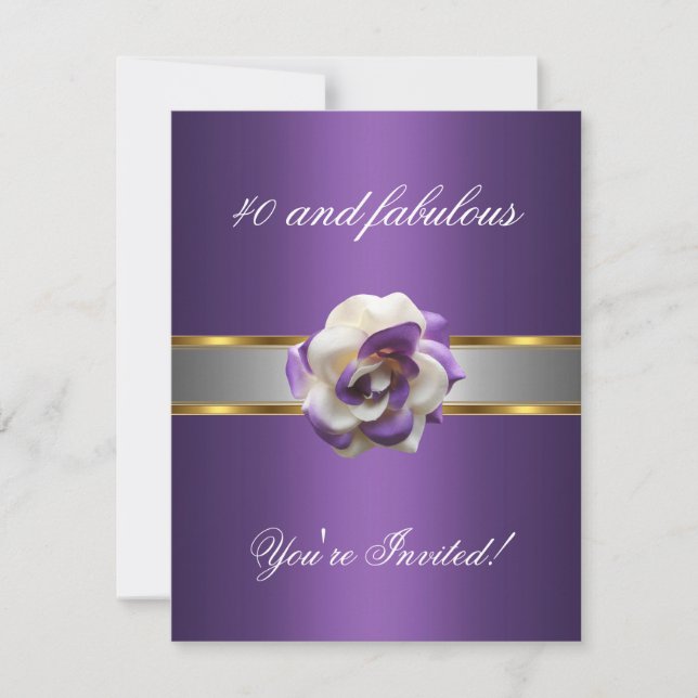 Invite Party Purple White Flower Fabulous 40th (Front)
