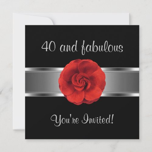 Invite Party Red Flower Fabulous 40th