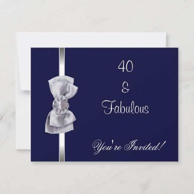 Invite Party Silver Bow Fabulous 40th Navy (Front)