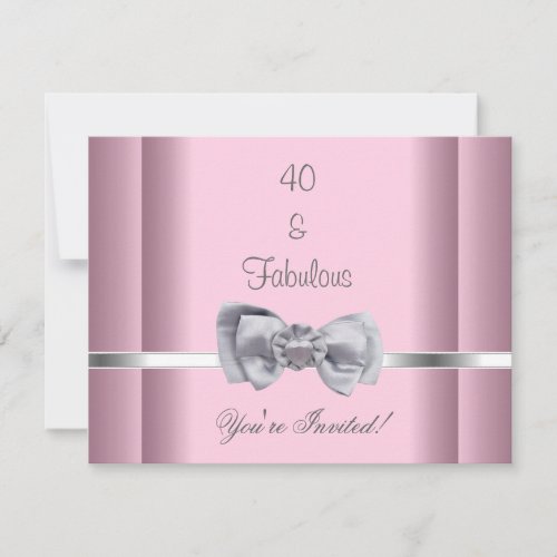 Invite Party Silver Bow Image Fabulous 40th Pink