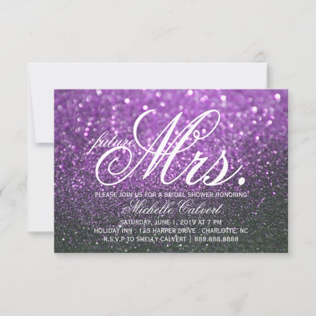 Invite - Purple Lit Nite Bridal Shower future Mrs. (Front)
