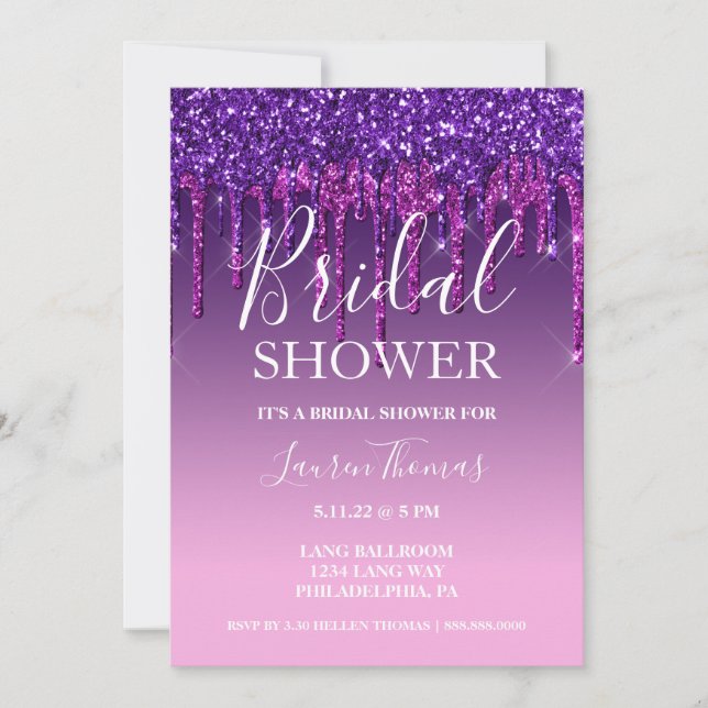 Invite - Purple & Pink Glitter Drip Sweet Sixteen (Front)