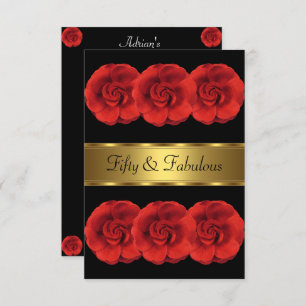 Invite Red Flowers Black Gold Fabulous 50th